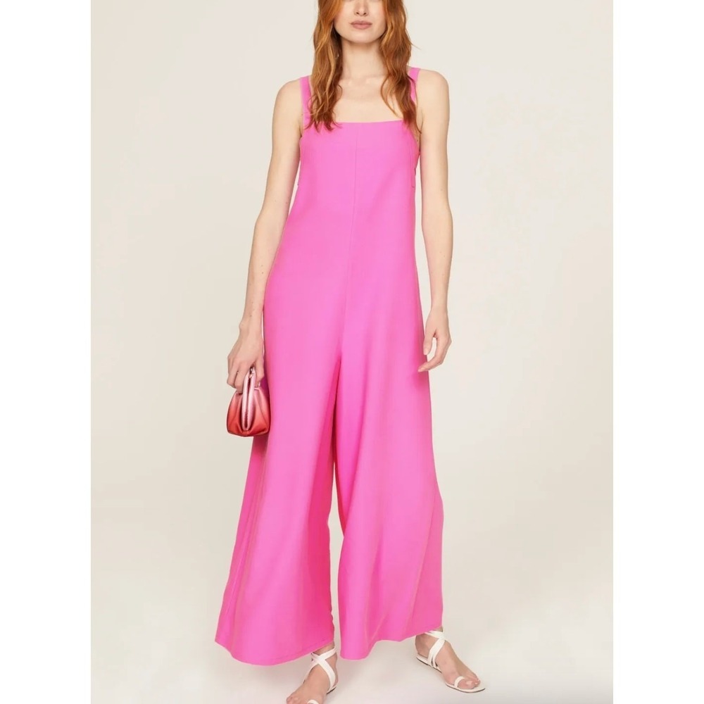 Adam Lippes Collective Jumpsuit Women Size 6 Pink Twill Wide Leg‎ Bow Back